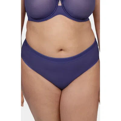 Curvy Couture Sheer Mesh High Cut Briefs In Vintage Blue