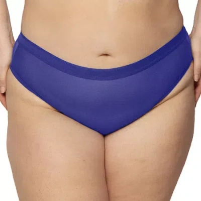 Curvy Couture Sheer Mesh High Cut Thong-1312 In Blue