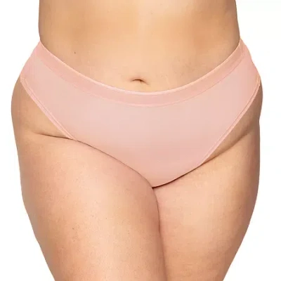 Curvy Couture Sheer Mesh High Cut Thong-1312 In Pink