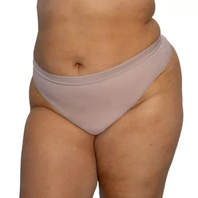 Curvy Couture Sheer Mesh High Cut Thong-1312 In Sand