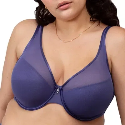 Curvy Couture Sheer Mesh Plunge T-shirt Bra- 1310 In Blue