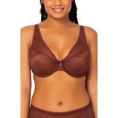Curvy Couture Sheer Mesh Plunge T-shirt Bra In Chocolate