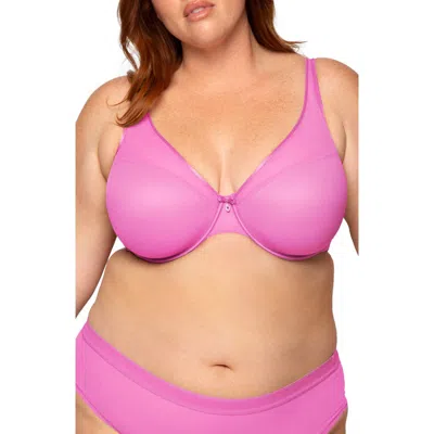 Curvy Couture Sheer Mesh Plunge T-shirt Bra In Pink