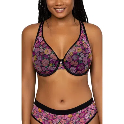 Curvy Couture Sheer Mesh Plunge T-shirt Bra In Retro Roses