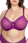 Curvy Couture Sheer Mesh Underwire Unlined Bra In Purple