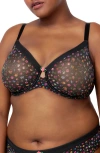 Curvy Couture Sheer Mesh Underwire Unlined Bra In Black