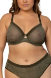 Curvy Couture Sheer Mesh Underwire Unlined Bra In Green