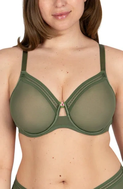 Curvy Couture Sheer Mesh Underwire Unlined Bra In Green