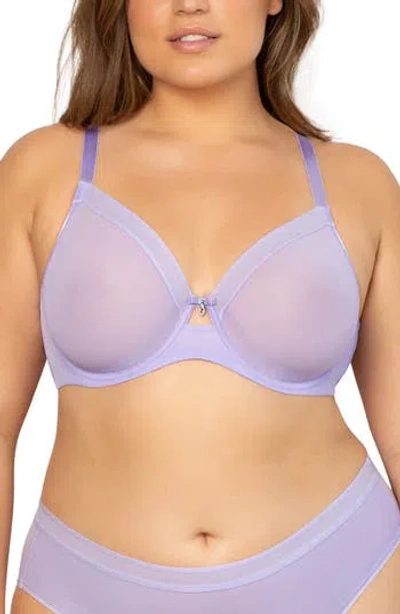 Curvy Couture Sheer Mesh Underwire Unlined Bra In Lavender Mist