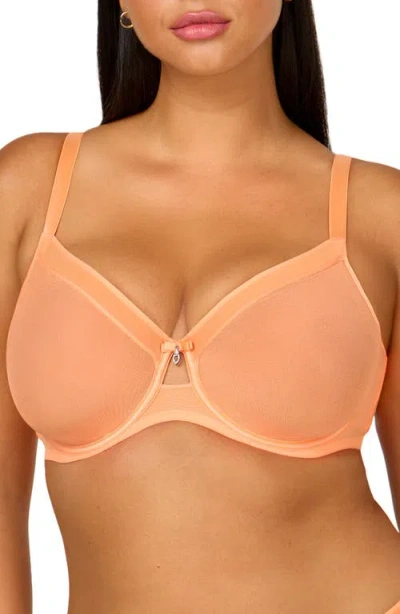 Curvy Couture Sheer Mesh Underwire Unlined Bra In Pink