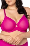 Curvy Couture Sheer Mesh Underwire Unlined Bra In Purple