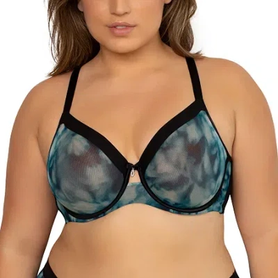 Curvy Couture Sheer Mesh Unlined Underwire Bra-1311 In Blue