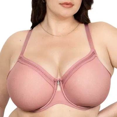Curvy Couture Sheer Mesh W/ Trim Bra- 1634 In Pink