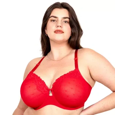 Curvy Couture Sheer Whisper Full Coverage Unlined Underwire Bra- 1368 In Red