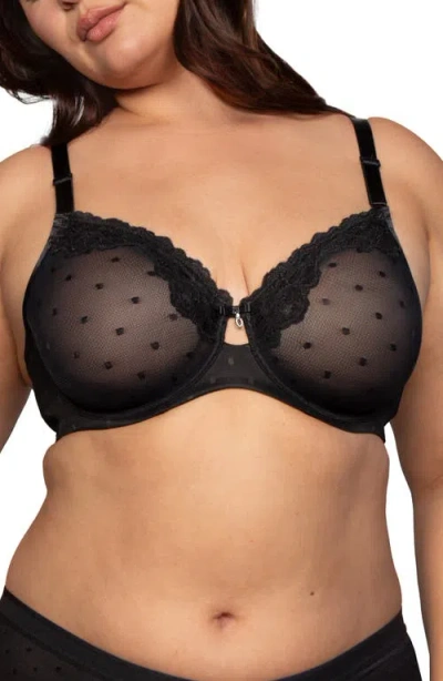 Curvy Couture Sheer Whisper Full Coverage Unlined Underwire Bra In Onyx