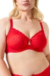 Curvy Couture Sheer Whisper Full Coverage Unlined Underwire Bra In Red
