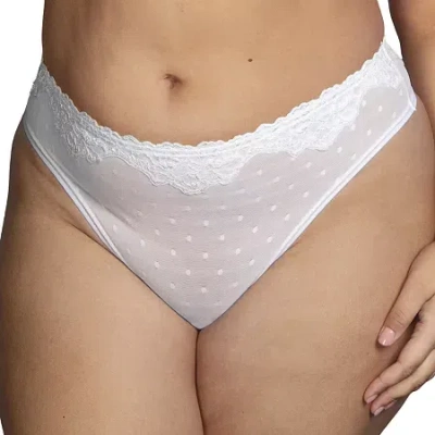 Curvy Couture Sheer Whisper High Cut Thong Panty- 1609 In White