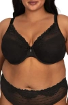Curvy Couture Sheer Whisper Plunge Underwire T-shirt Bra In Onyx