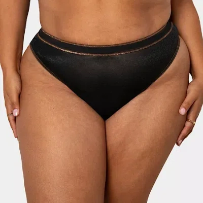 Curvy Couture Shimmer Mesh High Cut Thong- 1603 In Black