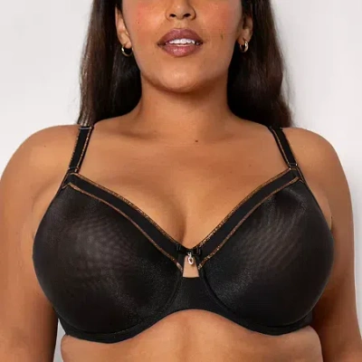 Curvy Couture Shimmer Unlined Underwire Bra- 1374 In Black