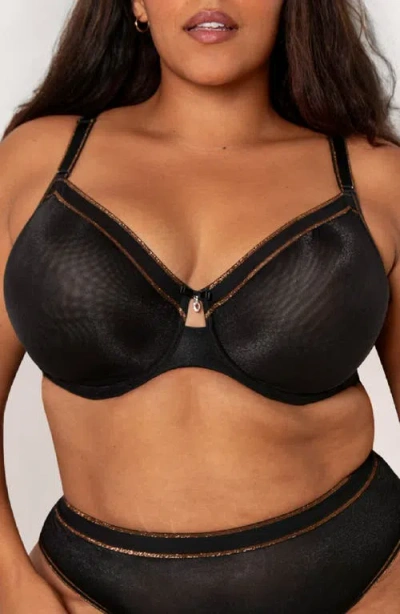 Curvy Couture Shimmer Unlined Underwire Bra In Black Hue Shimmer