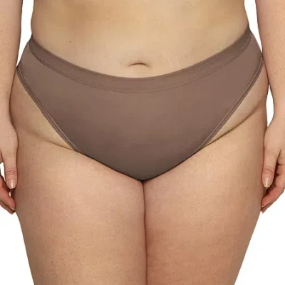 Curvy Couture Silky Smooth High Cut Thong Panty - 1378 In Brown