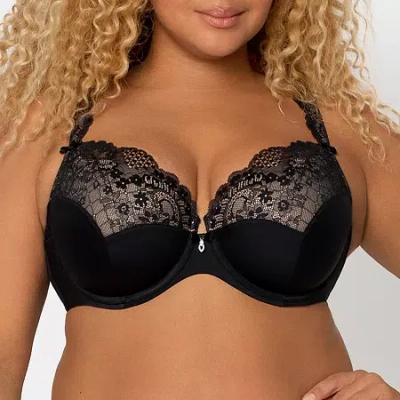Curvy Couture Tulip Lace Push Up Bra-1017 In Black