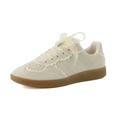 Cushionaire Women's Belinda Lace Detail Casual Sneakers In Ivory Vegan Suede In Multi