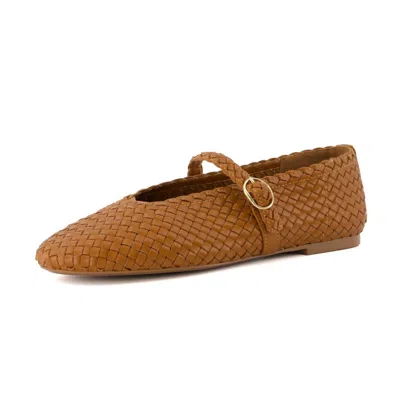 Cushionaire Women's Bistro Woven Mary Jane Flat In Cognac In Green