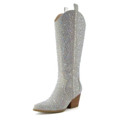 Cushionaire Women's Caress Tall Rhinestone Western Boot In Silver