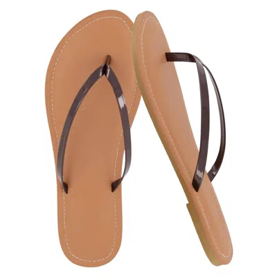 Cushionaire Women's Cora Flip Flops In Brown Patent In Multi