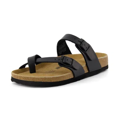 Cushionaire Women's Luna Cork Footbed Sandals In Black Oily In Multi
