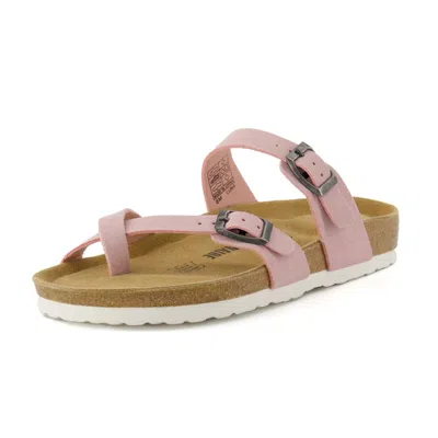 Cushionaire Women's Luna Cork Footbed Sandals In Pink Vegan Suede In Multi