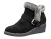 Cushionaire Women's Rhodes Faux Suede Winter Booties In Black In Black