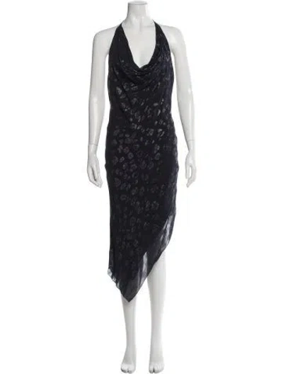 Pre-owned Cushnie Animal Print Midi Length Dress In Blue