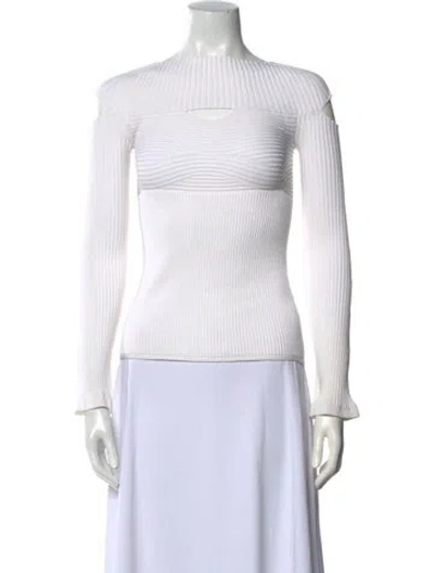Pre-owned Cushnie Bateau Neckline Long Sleeve Top In White