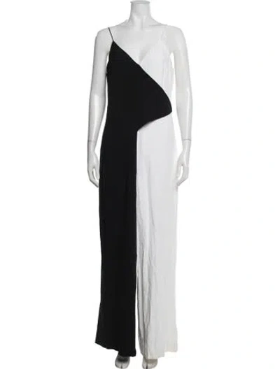Pre-owned Cushnie Colorblock Pattern V-neck Jumpsuit In Black