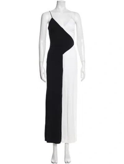Pre-owned Cushnie Colorblock Pattern V-neck Jumpsuit In Black/white