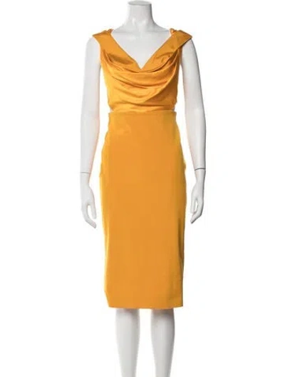 Pre-owned Cushnie Cowl Neck Knee-length Dress In Yellow