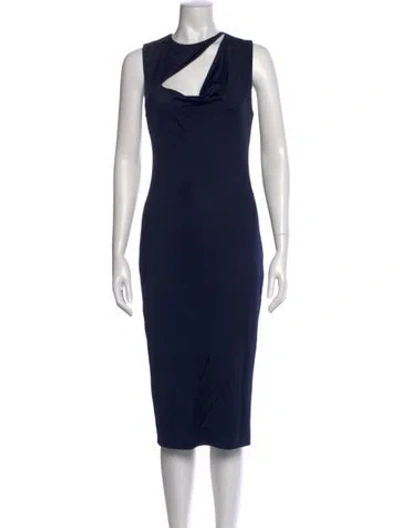 Pre-owned Cushnie Cowl Neck Midi Length Dress In Blue