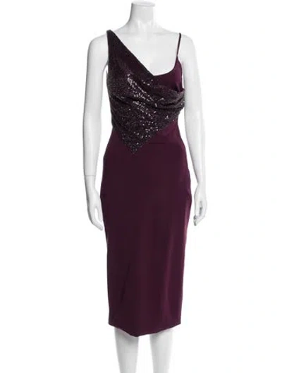 Pre-owned Cushnie Cowl Neck Midi Length Dress In Purple