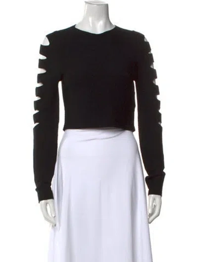 Pre-owned Cushnie Crew Neck Long Sleeve Crop Top In Black