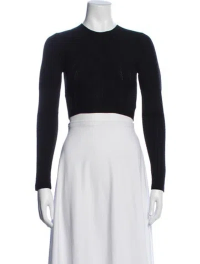 Pre-owned Cushnie Crew Neck Long Sleeve Crop Top In Black