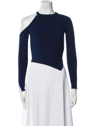 Pre-owned Cushnie Crew Neck Long Sleeve Crop Top In Blue