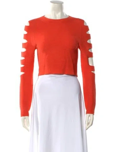 Pre-owned Cushnie Crew Neck Long Sleeve Crop Top In Orange