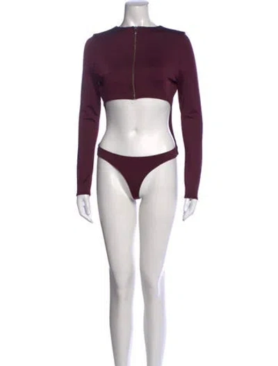 Pre-owned Cushnie Crew Neck Long Sleeve Crop Top In Purple