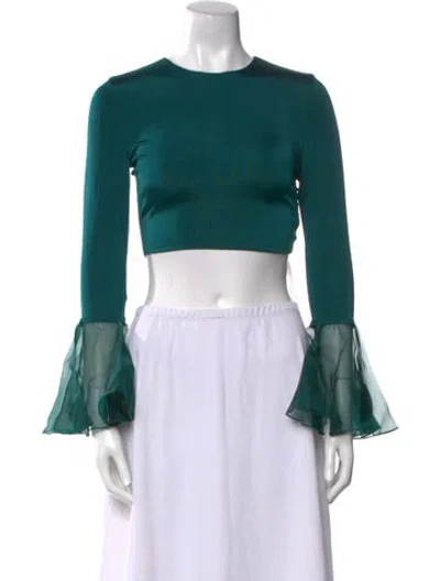 Pre-owned Cushnie Crew Neck Long Sleeve Crop Top W/ Tags In Green