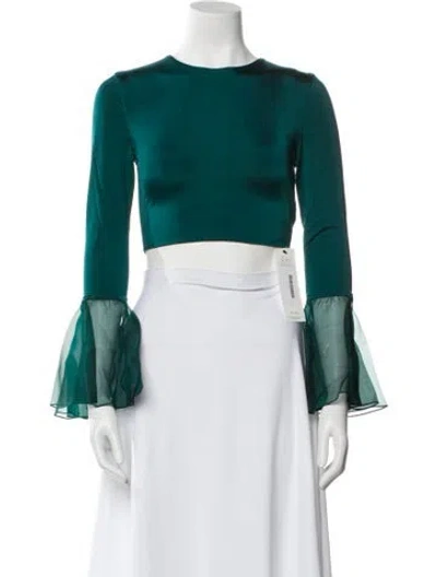 Pre-owned Cushnie Crew Neck Long Sleeve Crop Top W/ Tags In Green