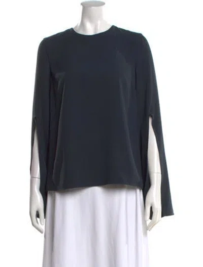 Pre-owned Cushnie Crew Neck Long Sleeve Top In Blue