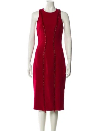 Pre-owned Cushnie Crew Neck Midi Length Dress In Red